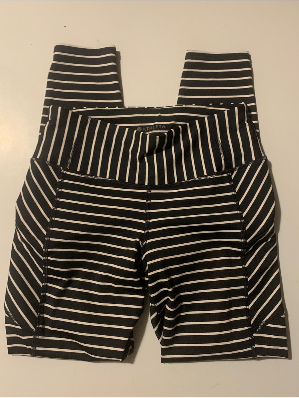 Athleta Blue & White Striped High-Rise Leggings